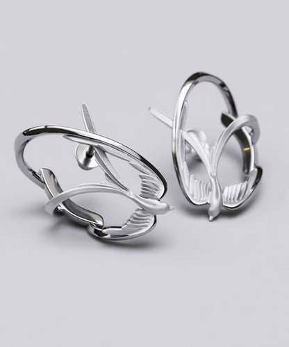 Loose Silk Sterling Silver Swallow Hollow Out Stud Earrings