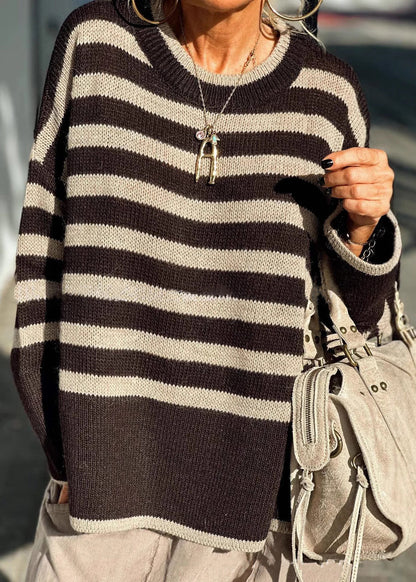 Loose Striped O Neck Cozy Knit Sweater Spring