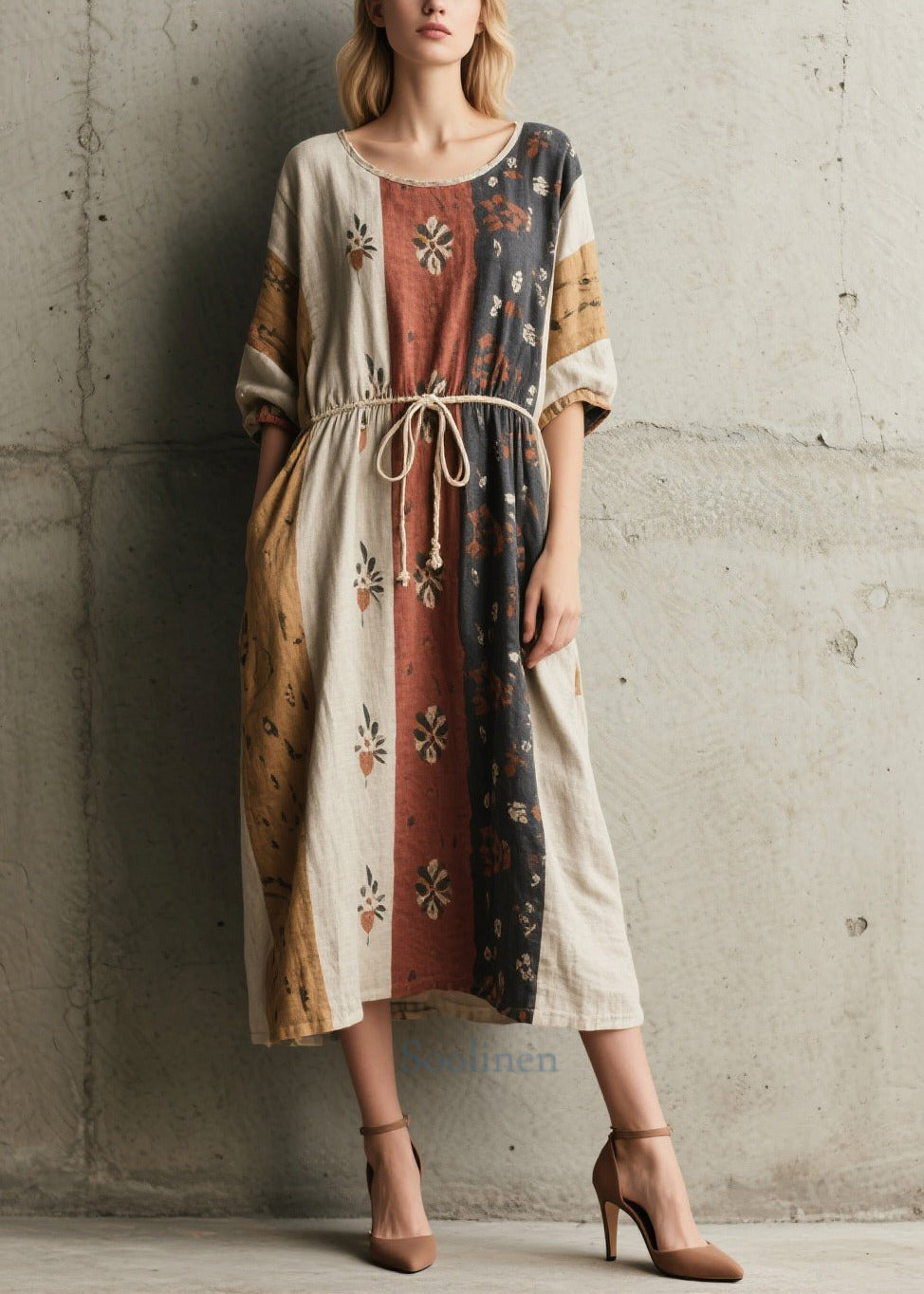 Loose Tie Waist Print Cotton Vacation Dresses Summer