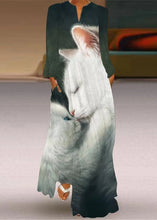 Load image into Gallery viewer, Loose V Neck Love Cat Print Long Dresses Spring