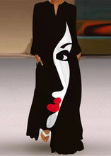 Load image into Gallery viewer, Loose V Neck Love Cat Print Long Dresses Spring