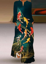 Load image into Gallery viewer, Loose V Neck Love Cat Print Long Dresses Spring