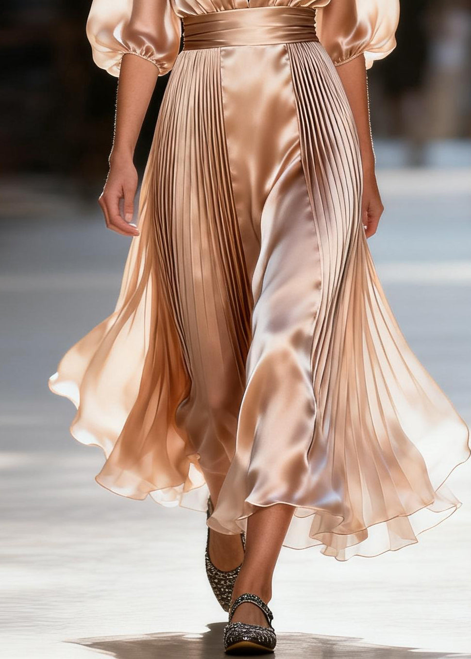Loose V Neck Wrinkled Patchwork Silk Maxi Dresses Summer
