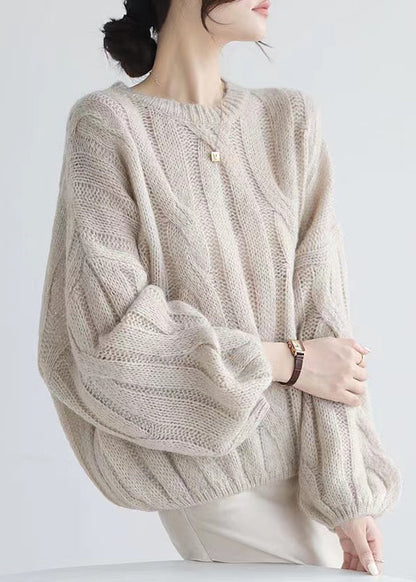 Loose White Hollow Out  Cozy Woolen Shirt Puff Sleeve
