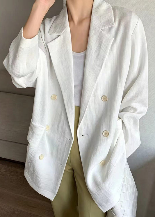 Loose White Notched Double Breasted Thin Jacket Fall
