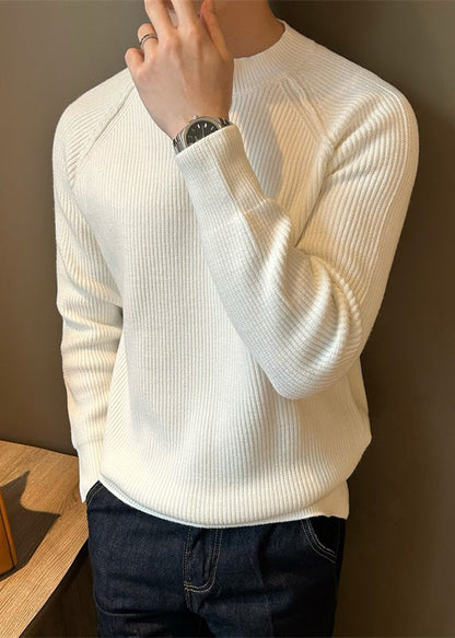 Loose White O Neck Button Solid Knit Mens Sweaters Fall