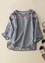 Load image into Gallery viewer, Loose White O-Neck Embroidered Linen T Shirt Half Sleeve