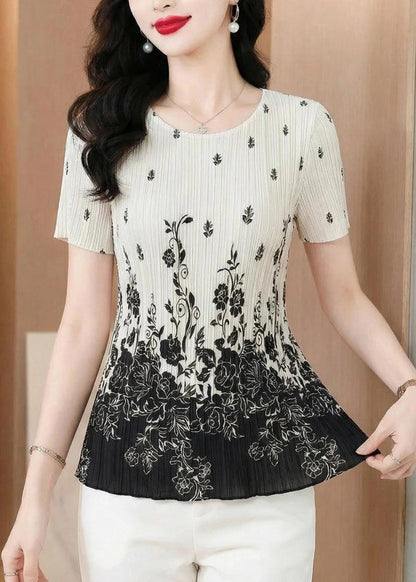 Loose White O-Neck Wrinkled T Shirt Short Sleeve