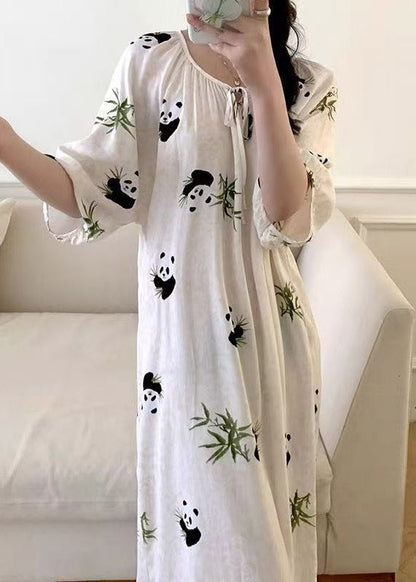 Loose White Panda Print Tie Lace Print Slips Summer