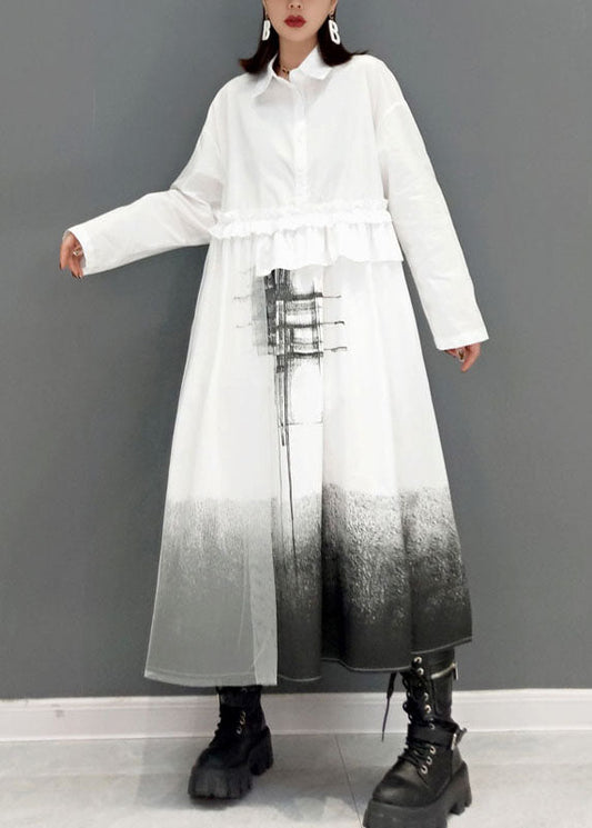 Loose White Peter Pan Collar print shirt Dresses Spring