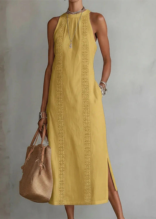 Loose White Print Side Open Maxi Dress Summer