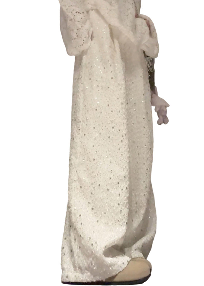 Loose White Sequins Cotton Wide Leg Pants Trousers Spring
