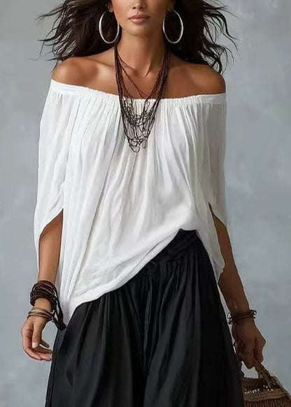 Loose White Slash Neck Women Sets 2 Pieces Batwing Sleeve