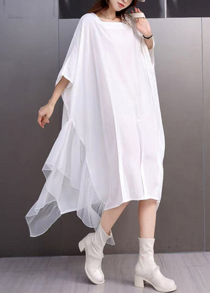 Loose White Square Collar Solid Dress Batwing Sleeve