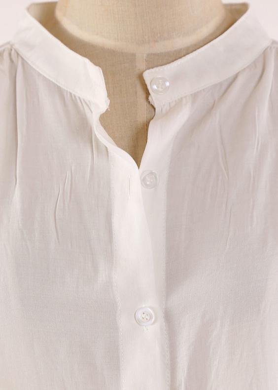 Loose White Stand Button long shirts Mid Dress Summer - SooLinen