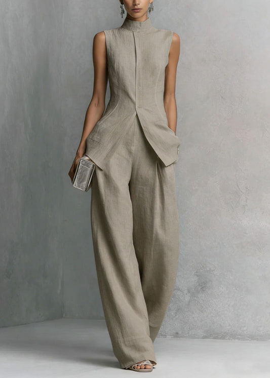 Loose White Top And Pants Cotton Two Piece Set Sleeveless