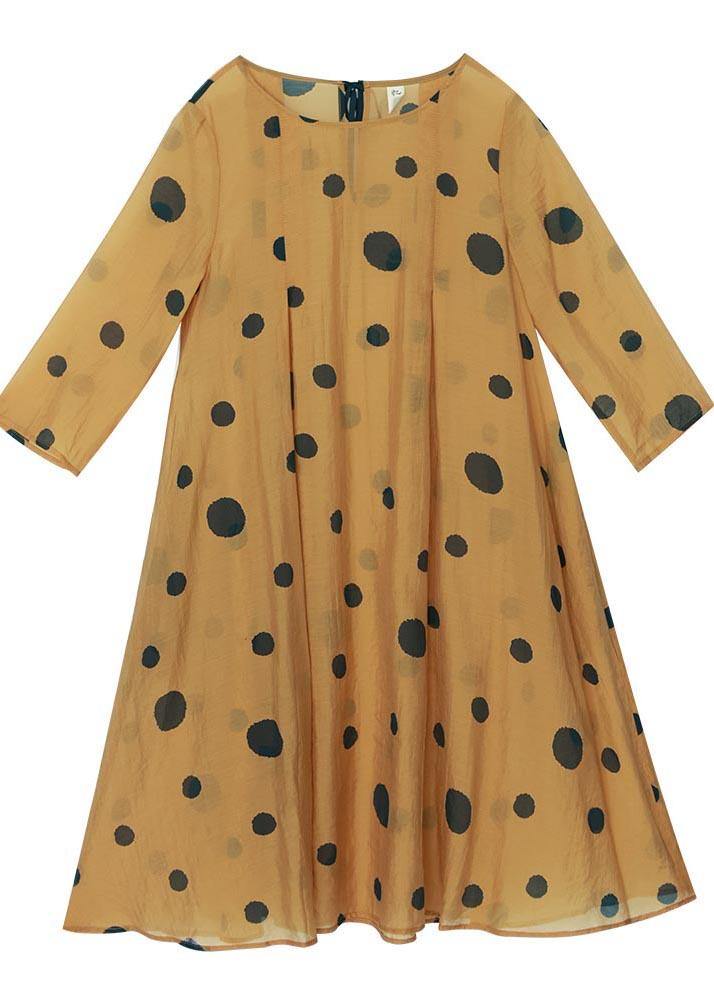 Loose Yellow Dot Half Sleeve Party Summer Chiffon Dress - SooLinen