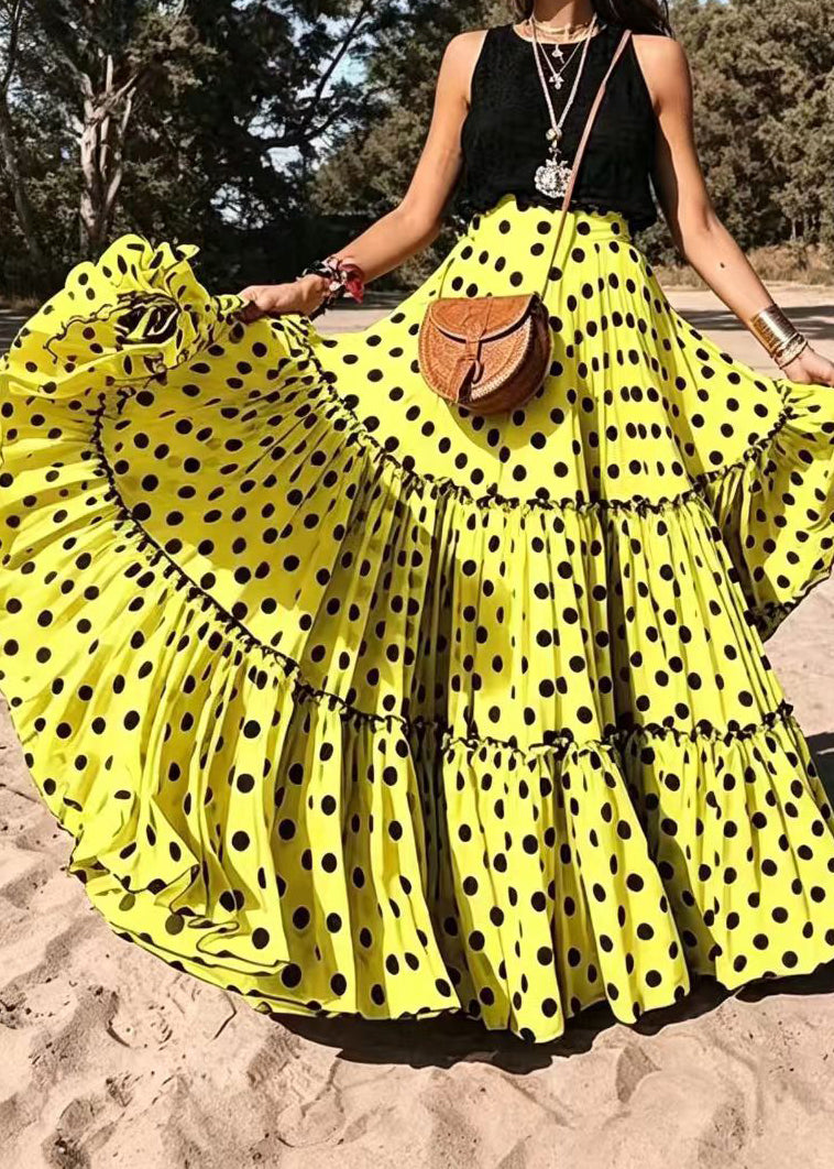 Loose Yellow Dot Ruffled Exra Large Hem Skirts Summer