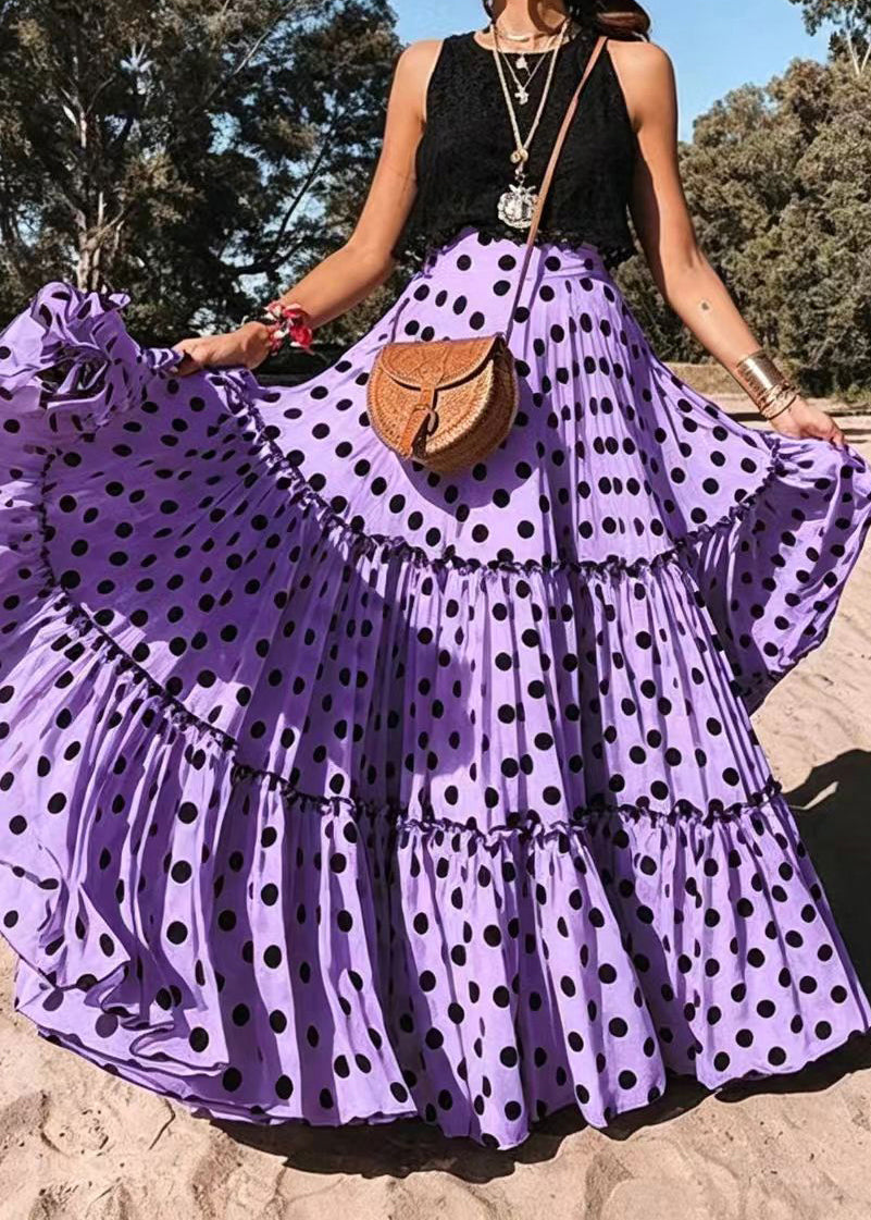 Loose Yellow Dot Ruffled Exra Large Hem Skirts Summer