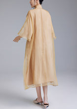 Load image into Gallery viewer, Loose Yellow Embroidered Button Silk Dress Flare Sleeve
