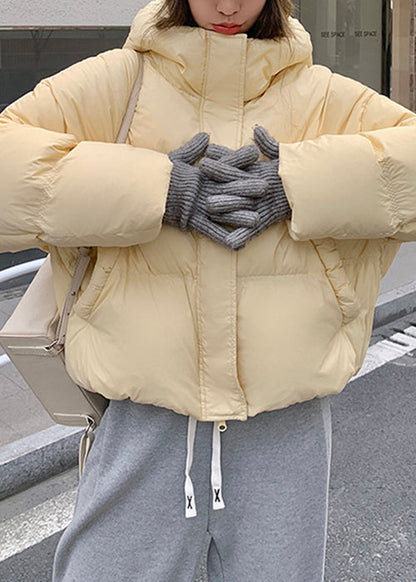 Loose Yellow Hooded Zippered Pockets Duck Down Down Coat Winter