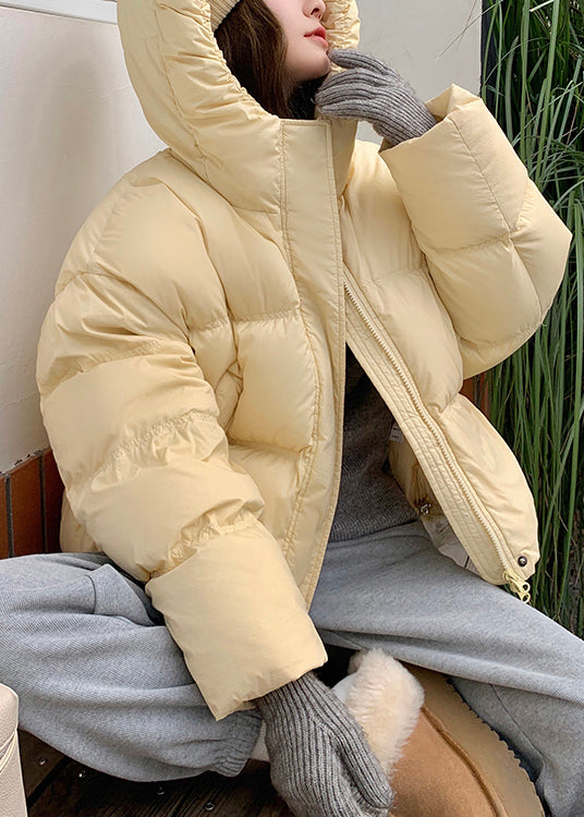 Loose Yellow Hooded Zippered Pockets Duck Down Down Coat Winter