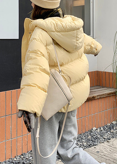Loose Yellow Hooded Zippered Pockets Duck Down Down Coat Winter