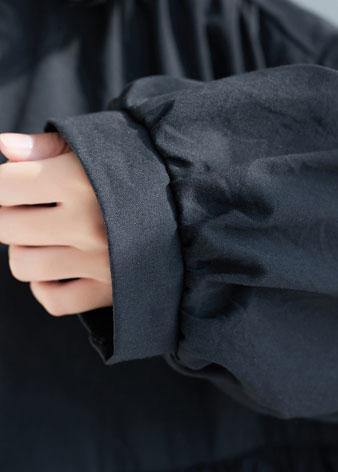 Loose black Cotton quilting dresses layered ruffles Art shirt Dress - SooLinen