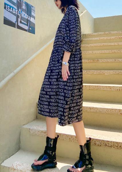 Loose black Letter dresses Square Collar loose summer Dress - SooLinen
