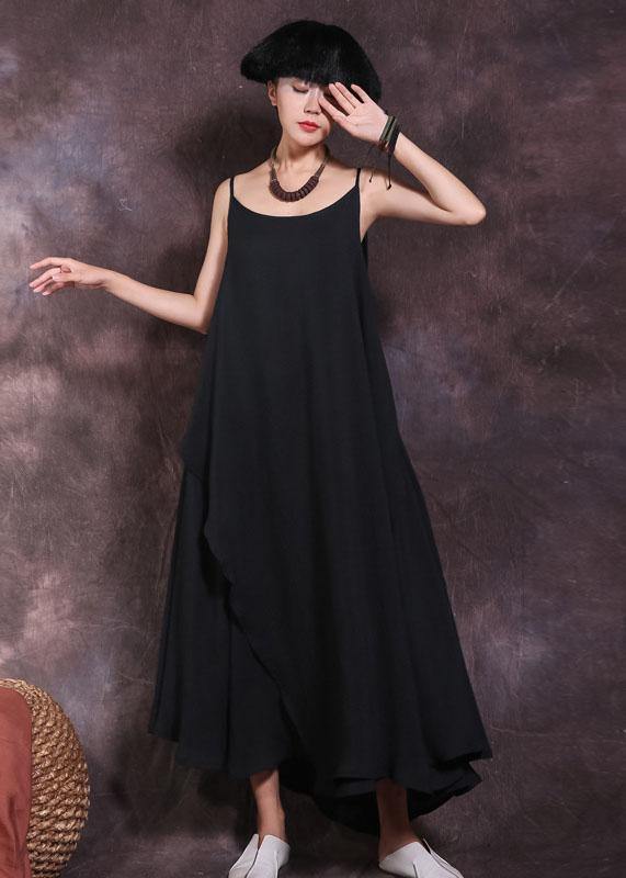 Loose black linen Wardrobes big hem Plus Size summer Dresses - SooLinen