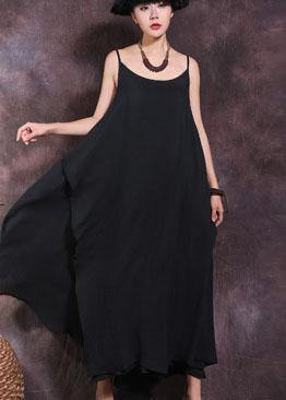 Loose black linen Wardrobes big hem Plus Size summer Dresses - SooLinen