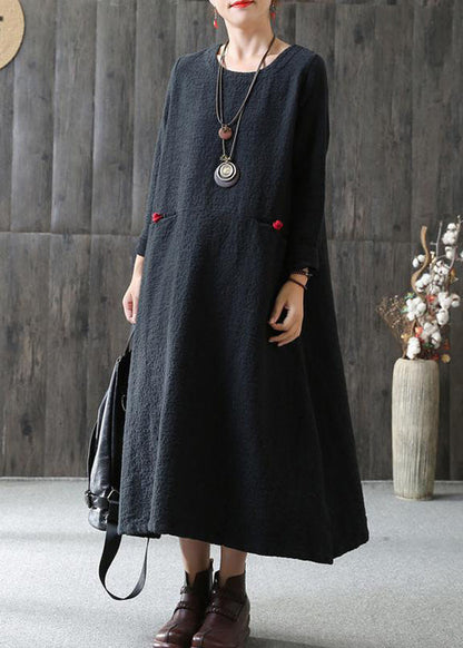 Loose cotton Wardrobes Vintage A-line Long Sleeve Cotton Loose Retro Dress