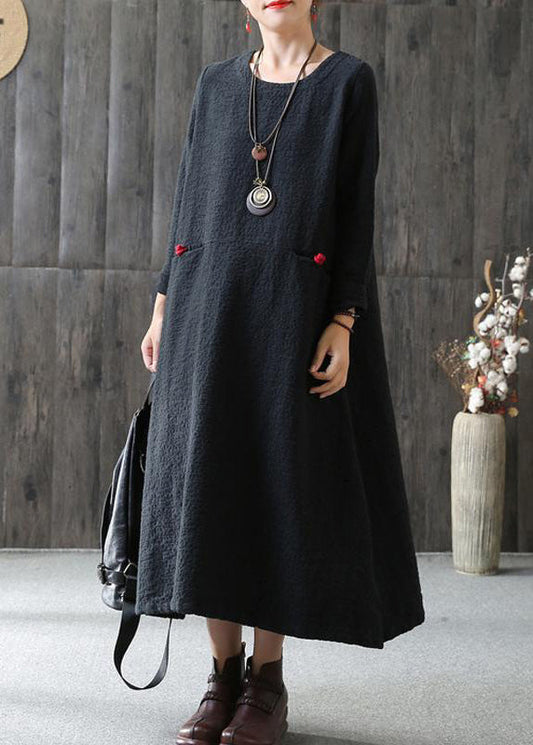 Loose cotton Wardrobes Vintage A-line Long Sleeve Cotton Loose Retro Dress