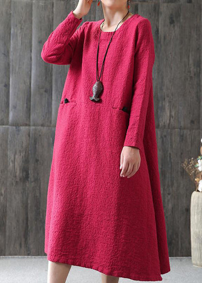 Loose cotton Wardrobes Vintage A-line Long Sleeve Cotton Loose Retro Dress