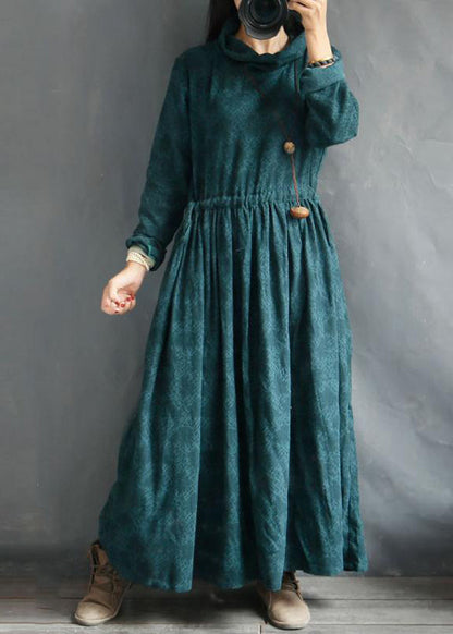 Loose cotton linen clothes Plus Size Cotton Linen Turtleneck Solid Retro Dress