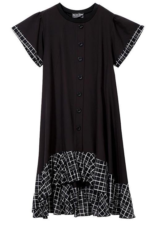 Loose cotton quilting clothes plus size Plaid Splided Loose Flare Sleeve Dress - SooLinen