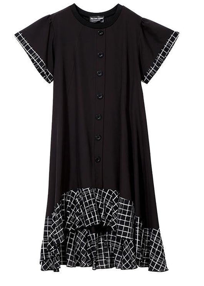 Loose cotton quilting clothes plus size Plaid Splided Loose Flare Sleeve Dress - SooLinen