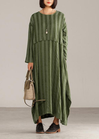 Loose cotton tunics for women Casual Striped Women Casual Loose O-neck Maxi Dress