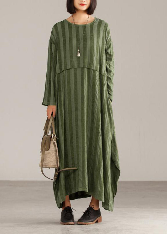 Loose cotton tunics for women Casual Striped Women Casual Loose O-neck Maxi Dress