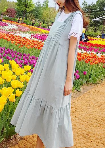 Loose dark gray cotton clothes Ruffles A Line summer Dress - SooLinen