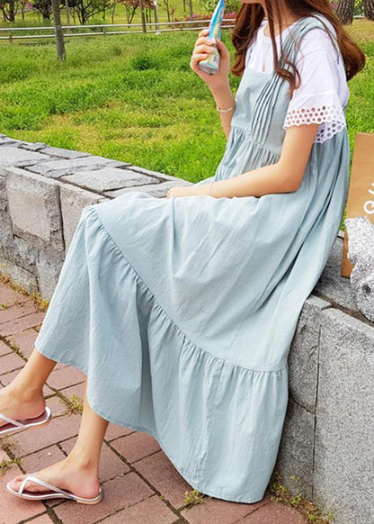 Loose dark gray cotton clothes Ruffles A Line summer Dress - SooLinen