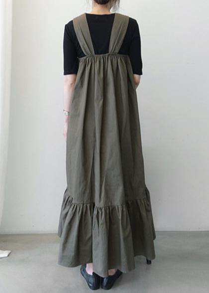 Loose dark gray cotton clothes Ruffles A Line summer Dress - SooLinen