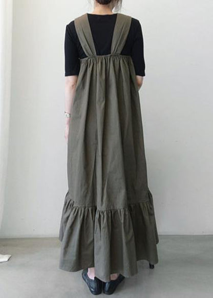 Loose dark gray cotton clothes Ruffles A Line summer Dress - SooLinen