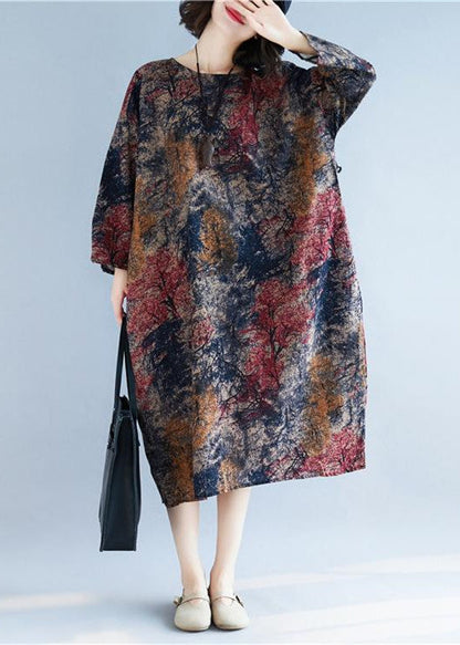 Loose floral cotton linen Long dress plus size design pockets long Dresses