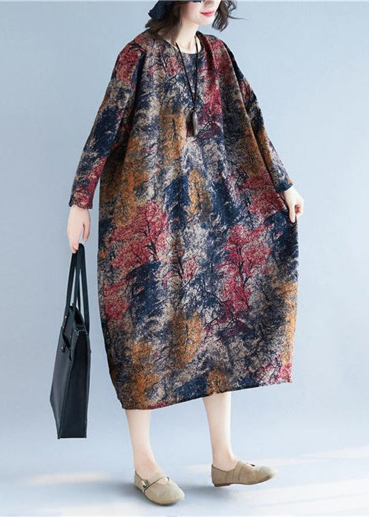 Loose floral cotton linen Long dress plus size design pockets long Dresses