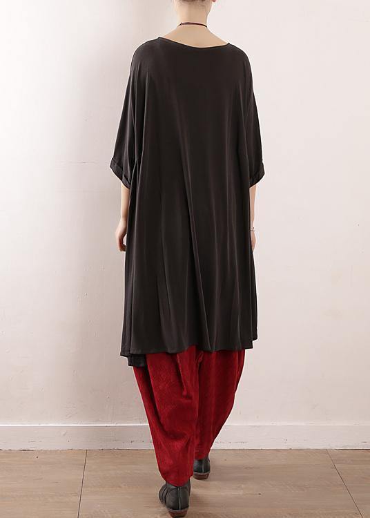 Loose gray silk Tunics 2019 o neck large hem A Line Summer Dresses - SooLinen