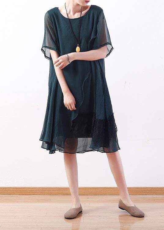 Loose green Chiffon quilting clothes Casual Wardrobes layered Knee summer Dresses - SooLinen