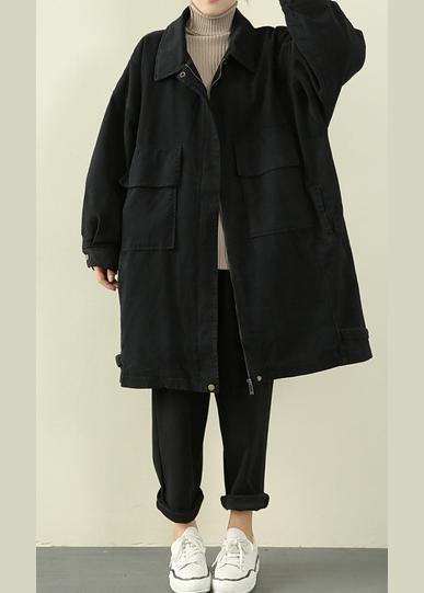 Loose lapel collar Fashion springtunics for women black oversized outwears - SooLinen