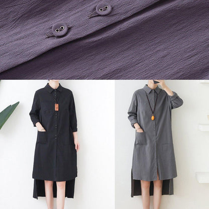 Loose lapel low high design quilting dresses design gray Dresses - SooLinen