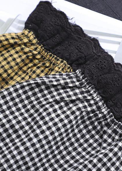 Oversize patchwork cotton Dresses Wardrobes Tunic Tops yellow plaid Dress - SooLinen